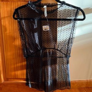 Free People Black Lace High Neck Sleeveless Top